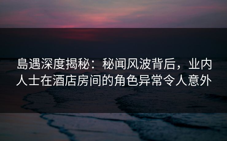 島遇深度揭秘：秘闻风波背后，业内人士在酒店房间的角色异常令人意外